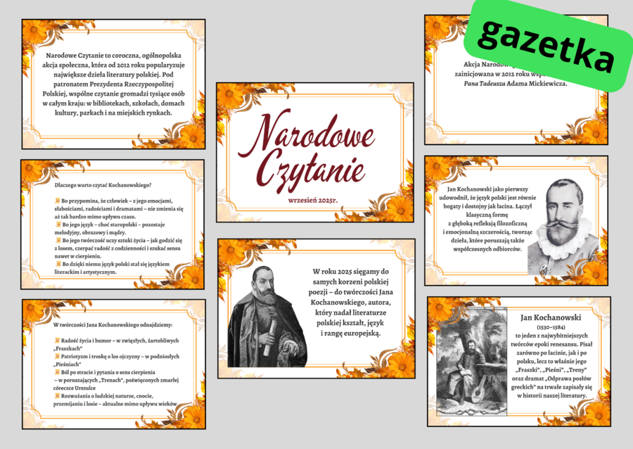 NARODOWE CZYTANIE 2025– Jan Kochanowski – GAZETKA – biblioteka – język polski – wersja 3