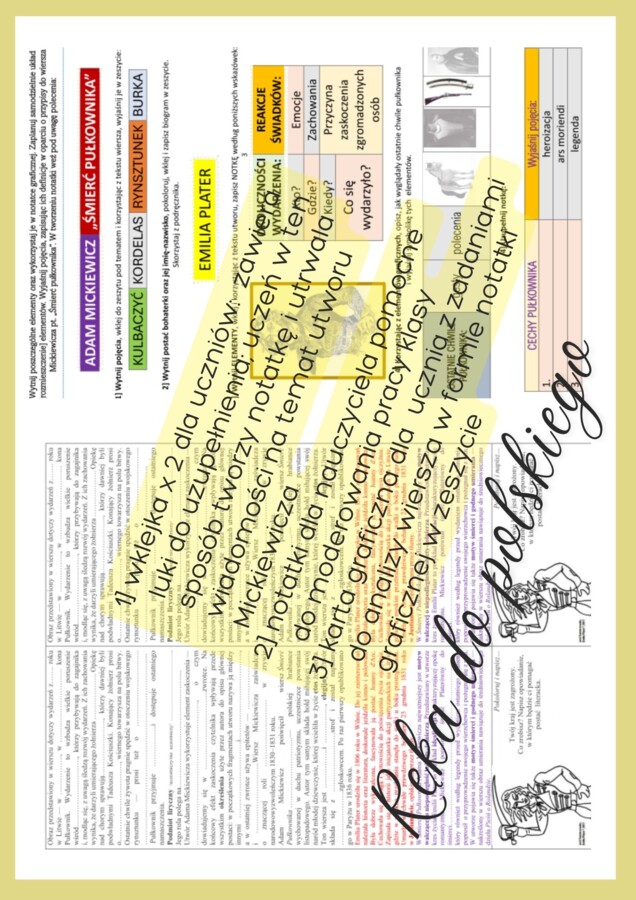 Wklejka i karta graficzna do analizy utworu ŚMIERĆ PUŁKOWNIKA oraz instrukcje dla nauczyciela do moderowania pracy z tekstem