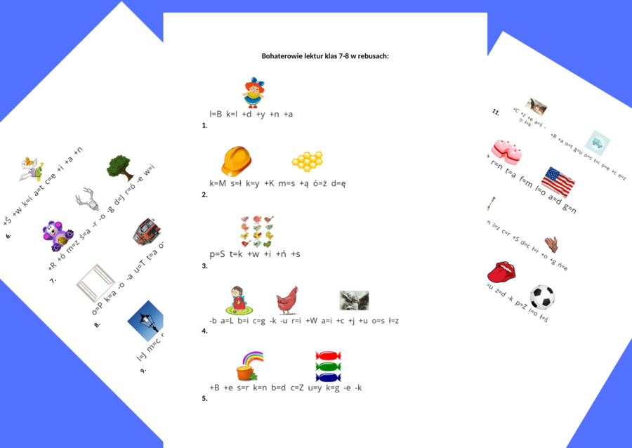 REBUSY - rebus -BOHATEROWIE LEKTUR Z KL. 7-8