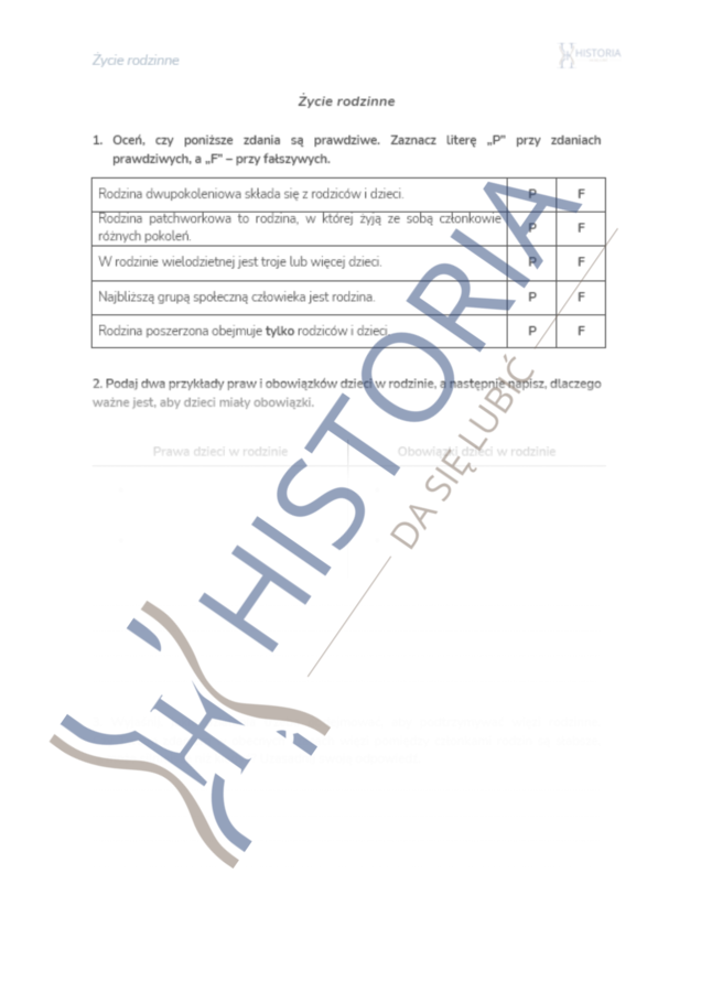 Karta pracy - Życie rodzinne