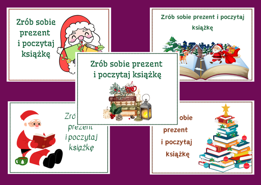 Zrób sobie prezent na BOŻE NARODZENIE - biblioteka – gazetka- wystawka – napis – 10 wersji
