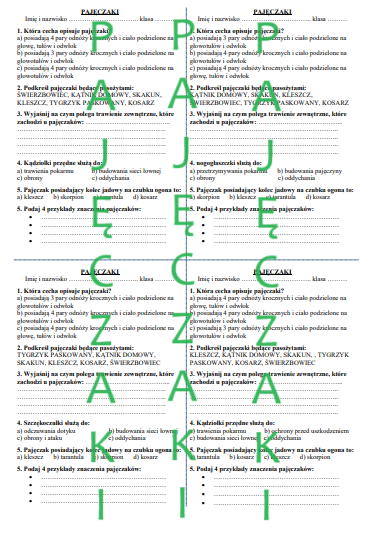 PAJĘCZAKI - KARTKÓWKA