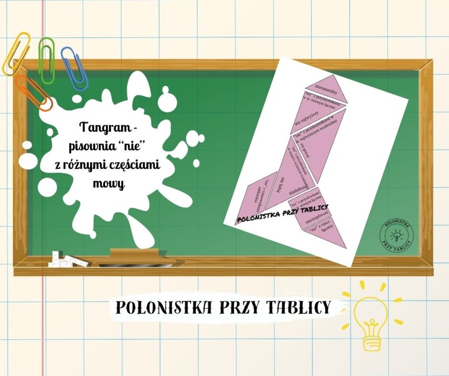 Tangram - ortografia pisownia "nie" z różnymi częściami mowy