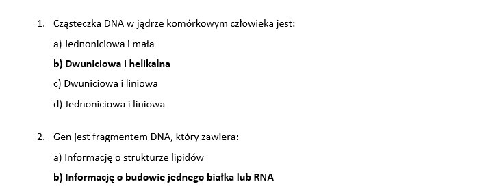 Test- ekspresja informacji genetycznej w komórkach człowieka