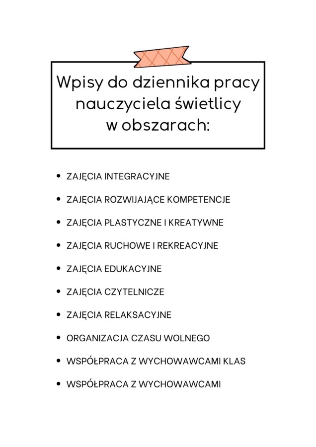 Nauczyciel świetlicy- przykładowe wpisy do dziennika szkoła podstawowa