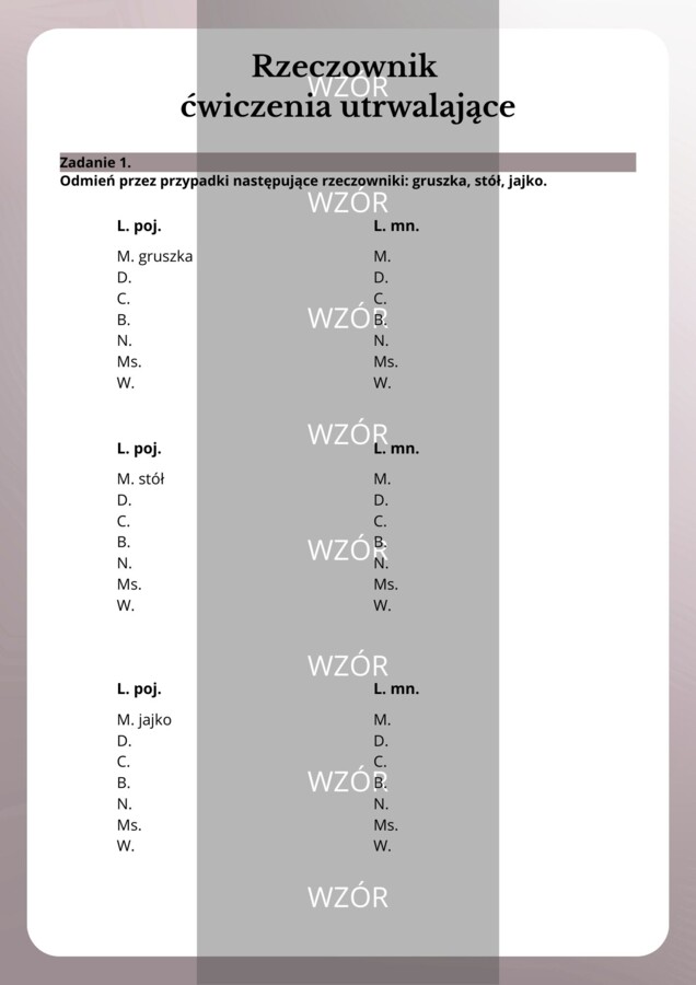 Rzeczownik - ćwiczenia utrwalające
