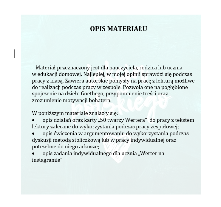 CIERPIENIA MŁODEGO WERTERA-KILKA POMYSŁÓW NA LEKCJE Z DZIEŁEM GOETHEGO