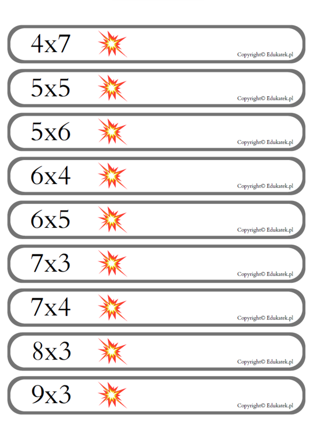 Gra typu kaboom – tabliczka mnożenia