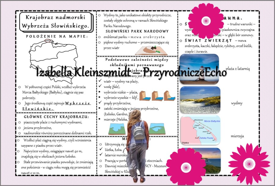 Sketchnotka - notatka „Krajobraz nadmorski Wybrzeża Słowińskiego” wykonana w pdf. Geografia 5; „Krajobrazy Polski”