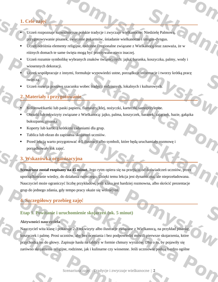 WIELKANOC: Tradycje i zwyczaje wielkanocne – scenariusz zajęć dla klas 4–6; edytowalny; lekcja wychowawcza; godzina wychowawcza