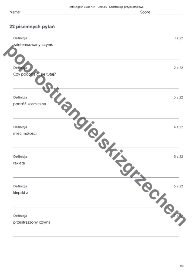 English Class A1+ - Unit 3 - testy