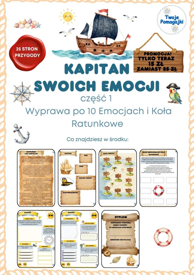 ⚓ Wakacyjny hit na Złotym Nauczycielu! „Kapitan Swoich Emocji” – Kompleksowy Pakiet Kart Pracy (Aż 10 Emocji!)