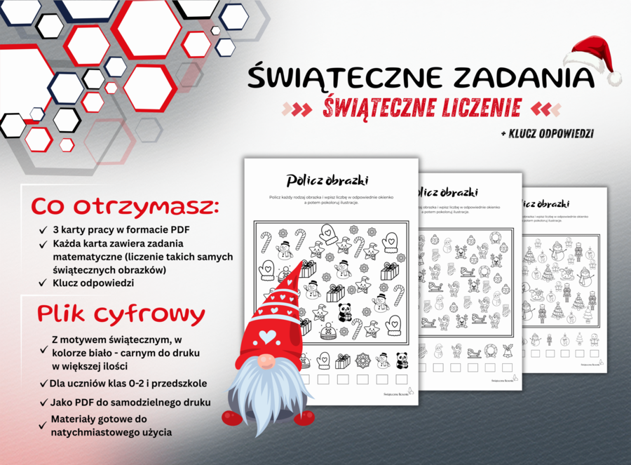 Świąteczne liczenie – Policz obrazki (PDF) + klucz odpowiedzi