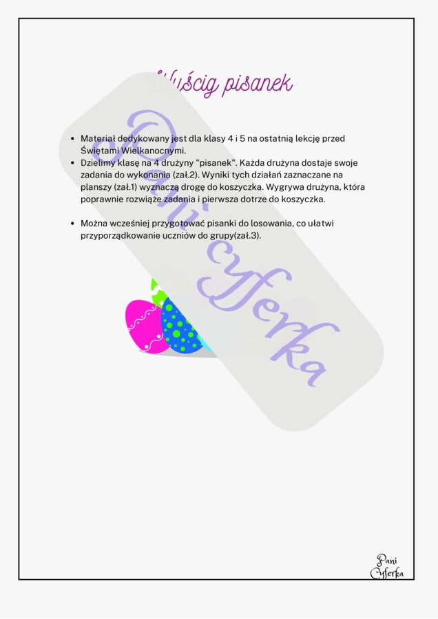 Wyścig pisanek - działania pisemne