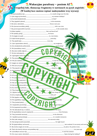 Przedwakacyjna Powtórka do E8 – Parafrazy, Dialogi i Ćwiczenia Językowe (Poziom A2, aż 95 przykładów!) 🌴📘