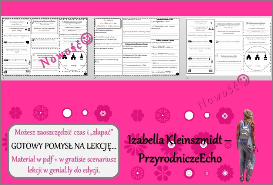 Pomysł na lekcję/karta pracy/stacje zadaniowe/ notatki/ materiał do lekcji do tematu „Struktura narodowościowa, etniczna i wyznaniowa” w pdf. W gratisie niekomercyjny scenariusz lekcji/pomysł na lekcję w programie genial.ly do edycji. Geografia 7. Dział 