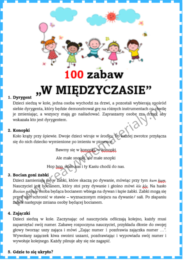 100 zabaw "W MIĘDZYCZASIE"