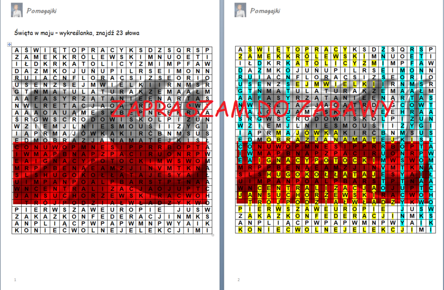 ?❤Wykreślanka - majówka - Święto Konstytucji 3 Maja Historia