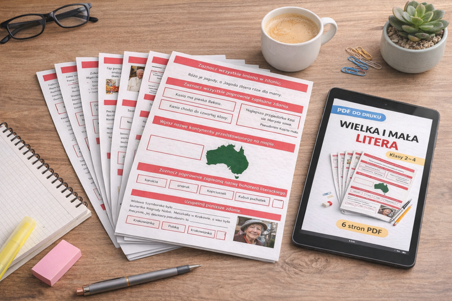 WIELKA I MAŁA LITERA [Karta pracy, sprawdzian]