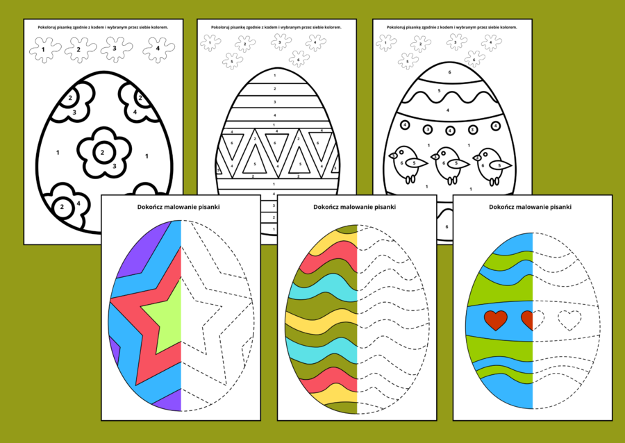 WIELKANOCNA kolorowanka po numerach - kolorowanki - Wielkanoc - biblioteka - świetlica - galeria - pisanki - 24 szt.