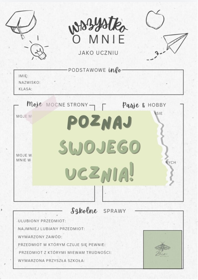 Poznaj swojego ucznia - godzina wychowawcza, tutoring, doradztwo zawodowe, lekcja organizacyjna