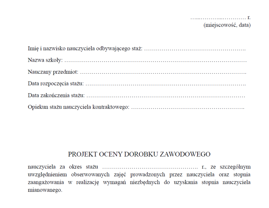 Projekt oceny dorobku zawodowego - dla opiekunów stażu - stare zasady - Mianowanie