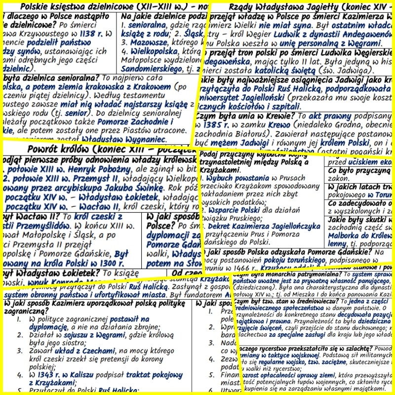 Polska: od podziału dzielnicowego do czasów pierwszych Jagiellonów (XIII–XV w.) – komplet notatek