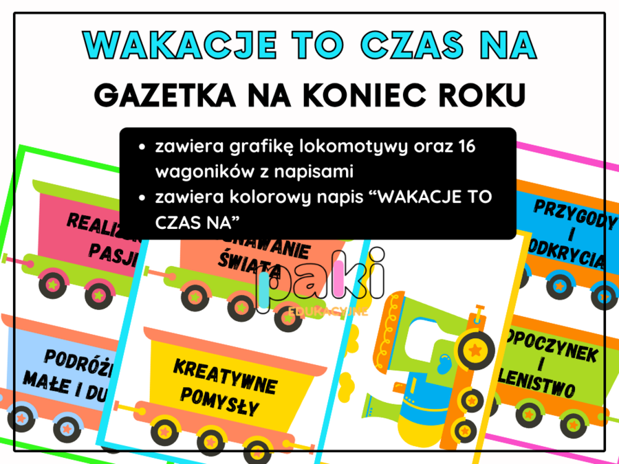 Zakończenie koniec roku / wakacje – GAZETKA / dekoracja do sali, świetlicy, biblioteki, na korytarz // Wakacje to czas na ...