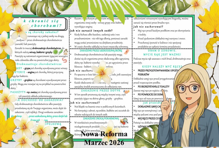 Sketchnotka/notatka - dla ucznia i przypomnienie dla nauczyciela w pdf. Temat "Jak chronić się przed chorobami?". Przyroda 4. "Odkrywam przyrodę" zgodna z wydawnictwem Nowa Era. Dział "Jak działa moje ciało?".