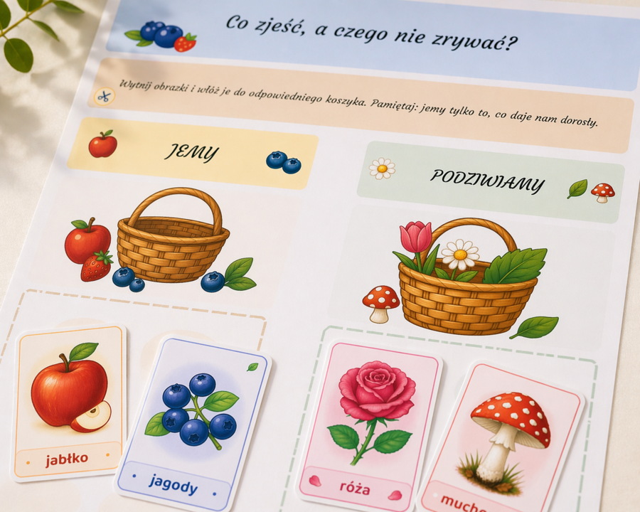 Co zjeść, a czego nie zrywać? – sortowanie obrazków