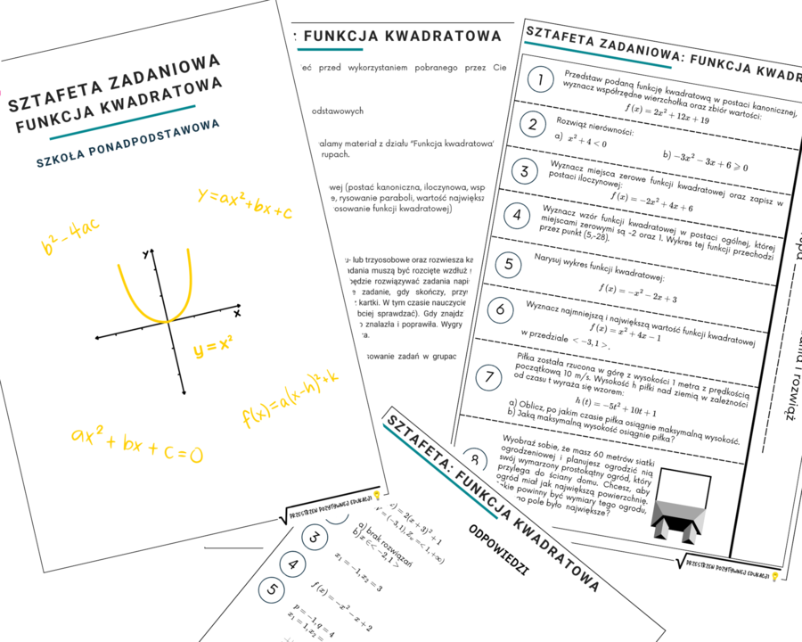 Sztafeta zadaniowa z funkcji kwadratowej (szkoła ponadpodstawowa)