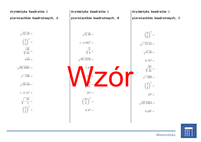Kwadrat i pierwiastek kwadratowy | matematyka | zestaw promocyjny