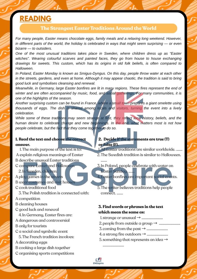 Easter & Spring B2/B2+ – komplet lekcji (vocabulary, reading, grammar, speaking + key)