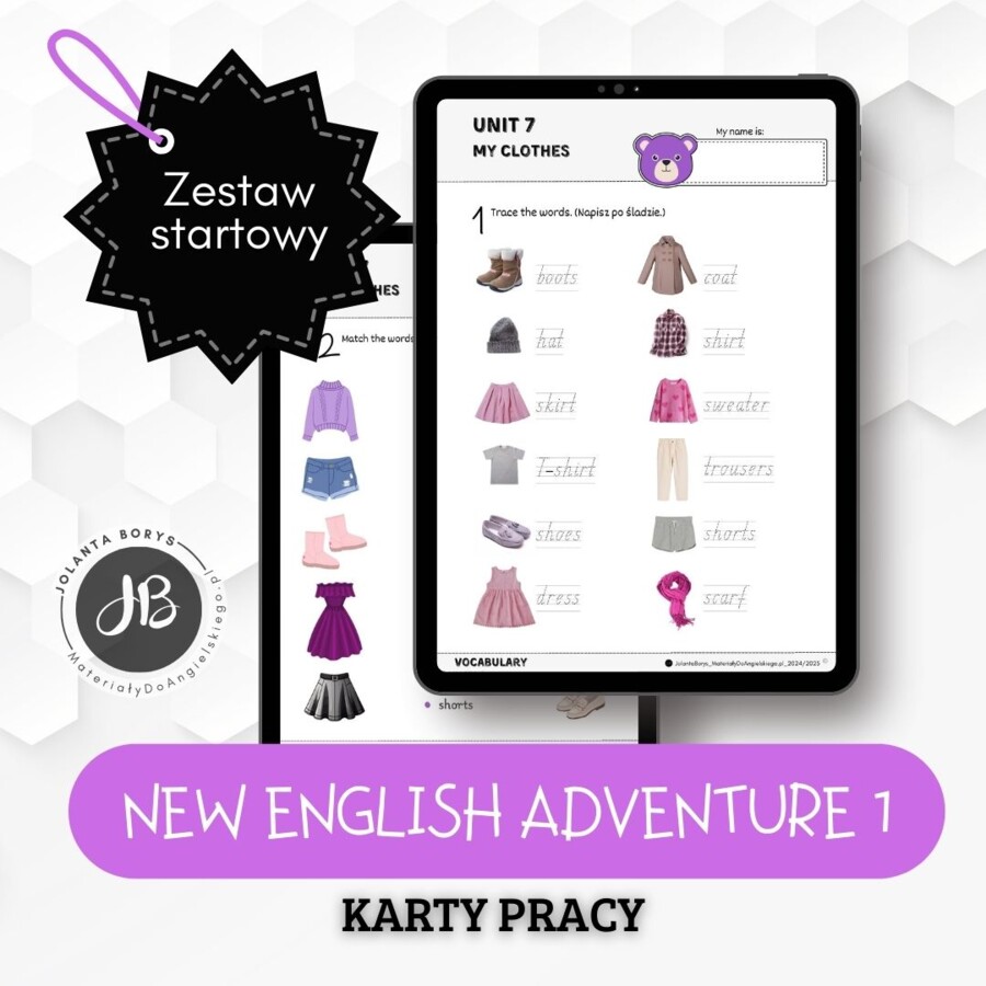 New English Adventure 1 - Unit 7 My Clothes - 2 karty pracy