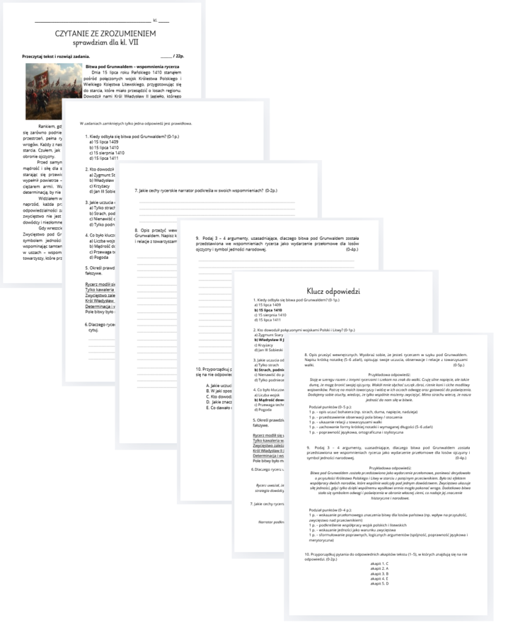 czytanie ze zrozumieniem - sprawdzian - klasa 7