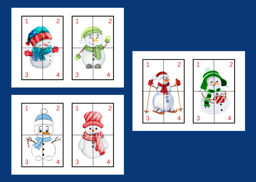 DZIEŃ BAŁWANA – Dzień Bałwanka – ZIMA – puzzle – układanka- układanki – biblioteka – świetlica – przedszkole – 12 wersji