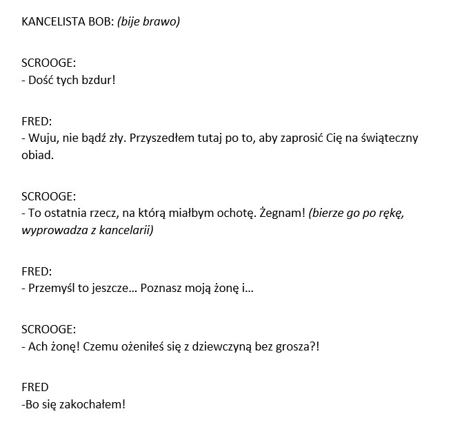 Opowieść Wigilijna- scenariusz przedstawienia