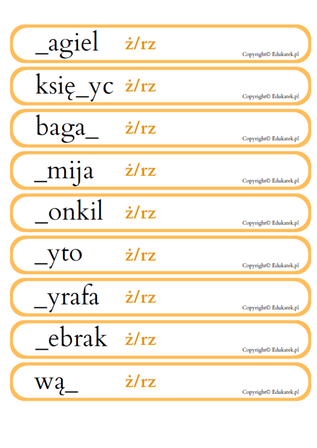 Gra typu kaboom – ortografia