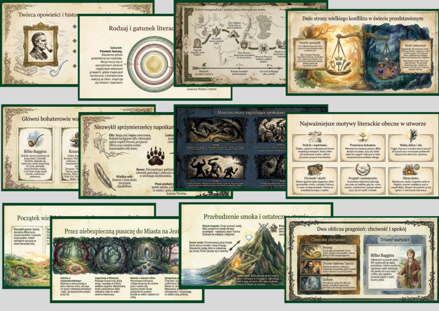 🧙‍♂️HOBBIT, czyli tam i z powrotem – prezentacja multimedialna (19 slajdów)