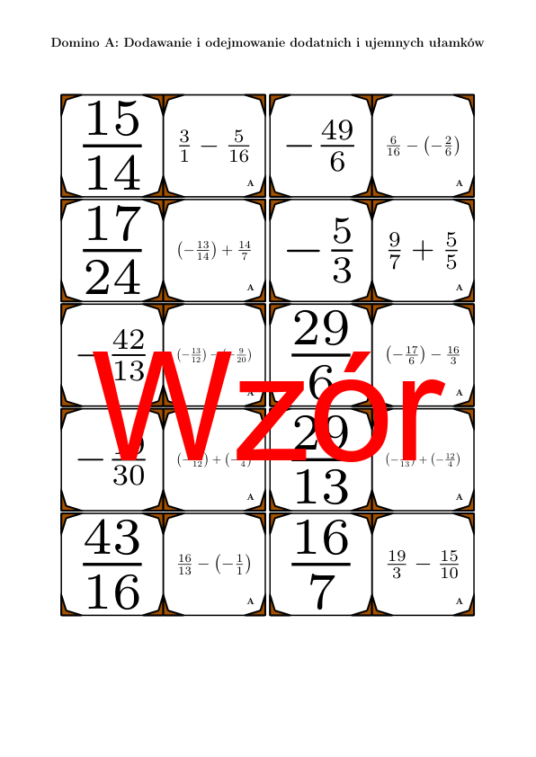 Domino - Dodawanie i odejmowanie dodatnich i ujemnych ułamków | matematyka
