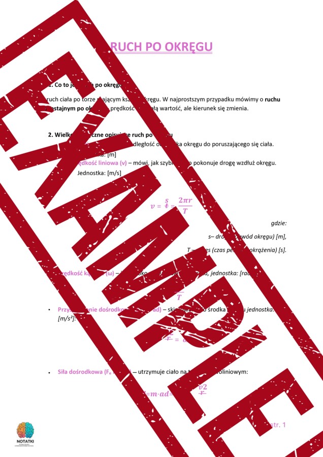 Notatka + zadania z odpowiedziami: Ruch po okręgu