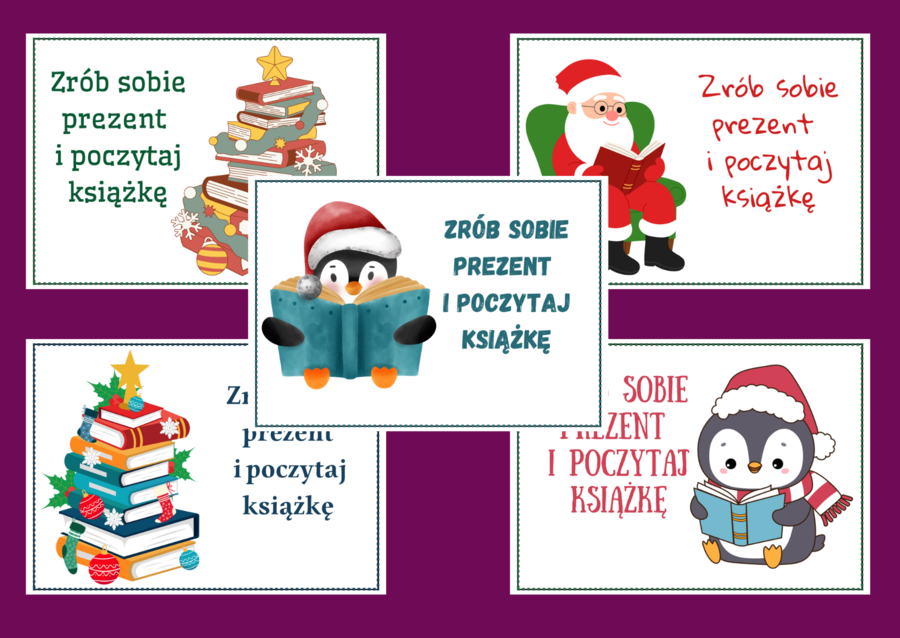 Zrób sobie prezent na BOŻE NARODZENIE - biblioteka – gazetka- wystawka – napis – 10 wersji