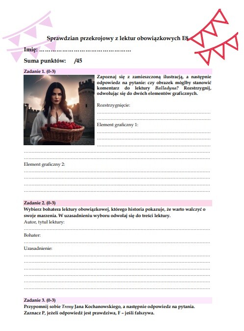 Sprawdzian przekrojowy z lektur