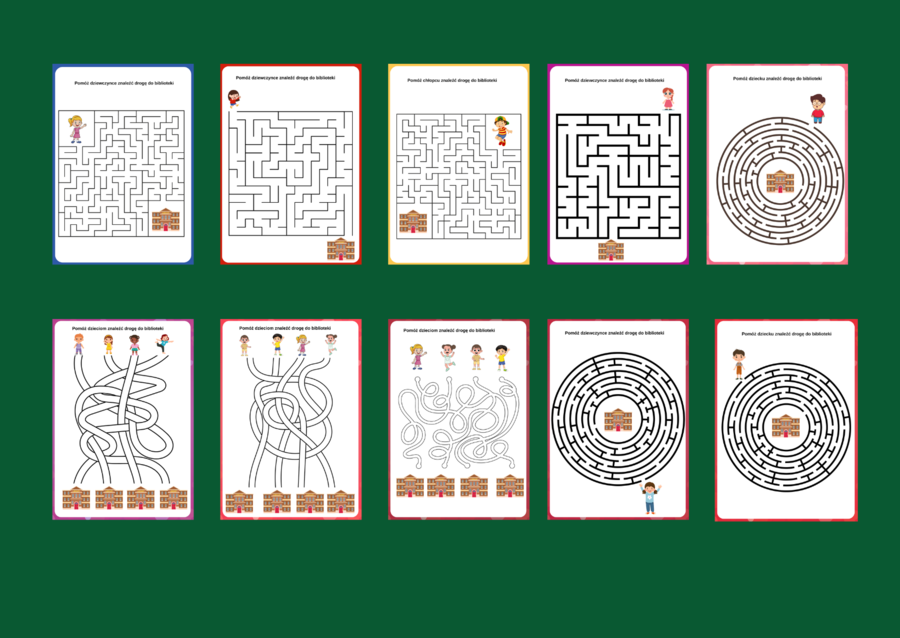 MIESIĄC BIBLIOTEK SZKOLNYCH – biblioteka – labirynty – labirynt – 10 wersji