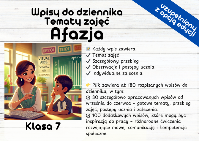 Gotowe Wpisy Do Dziennika Tematy Zajęć– UCZEŃ Z AFAZJĄ Klasa 7 - przykłady, inspiracje