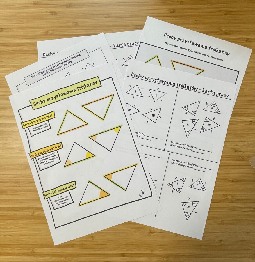 Cechy przystawania trójkątów - pakiet kart i notatka