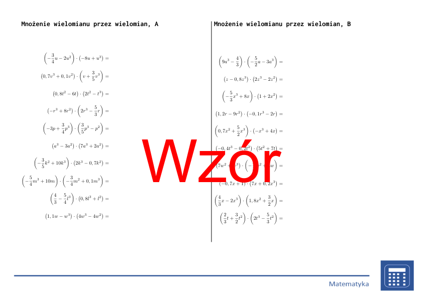 Mnożenie wielomianu przez wielomian | matematyka, algebra | 26 kolumn
