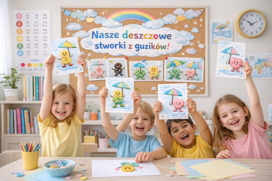 Deszczowe stworki z guzików