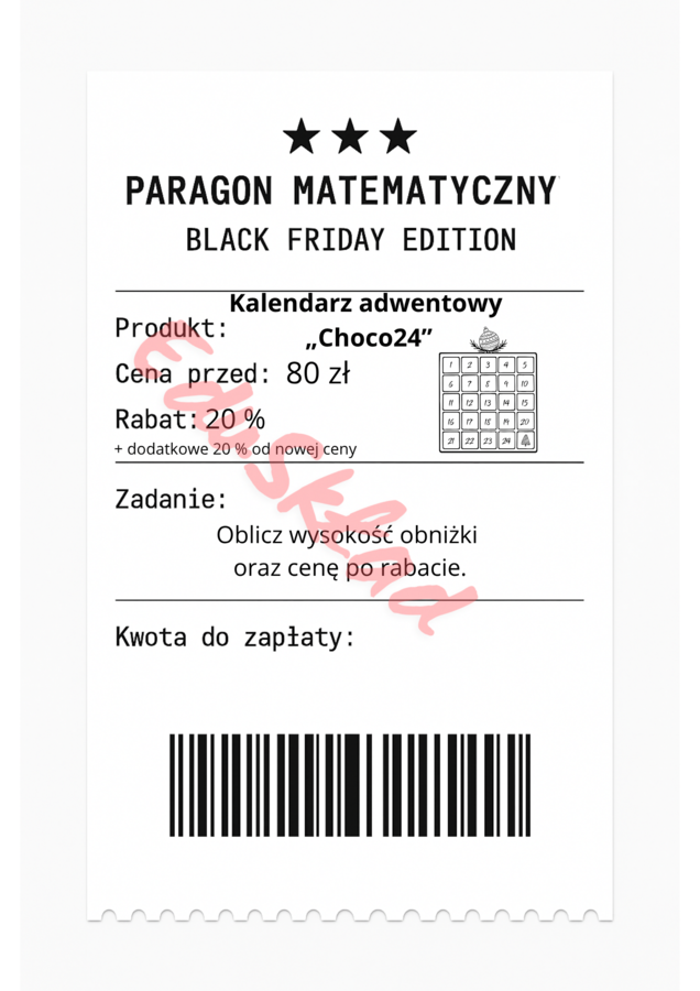 ⭐53 PARAGONY MATEMATYCZNE – BLACK FRIDAY EDITION (różne poziomy trudności / podwójne rabaty/ zamiast kartkówki)