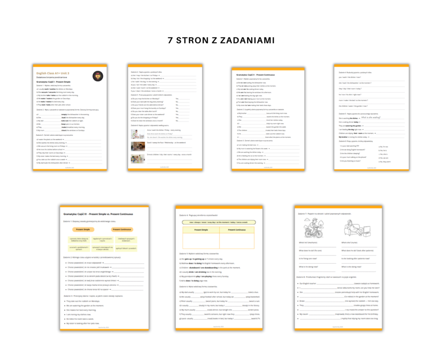 Gramatyka klasa 6: Czasy teraźniejsze: Present Simple vs. Present Continuous, na podstawie podręcznika English Class A2 Unit 1